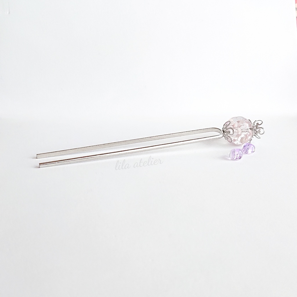 かすみ大珠二又【紫】かんざし(金属アレルギー対応)