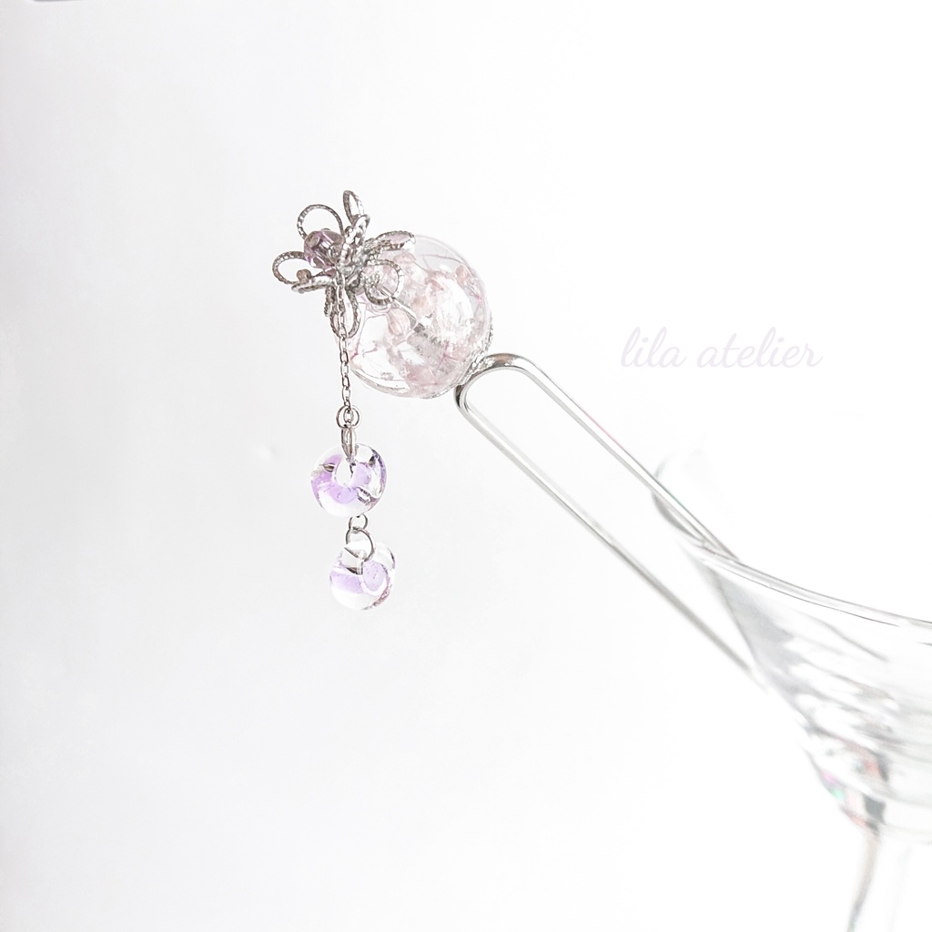 かすみ大珠二又【紫】かんざし(金属アレルギー対応)