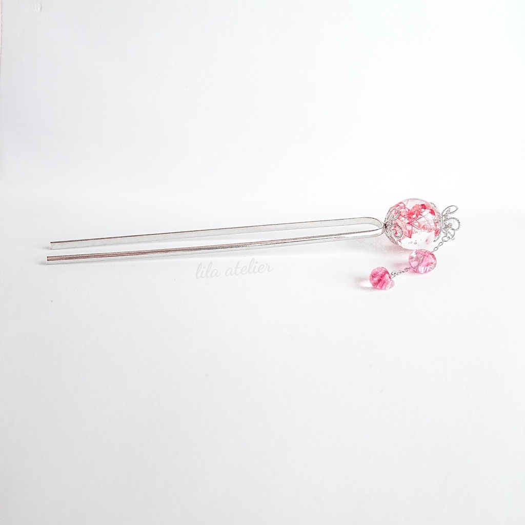 かすみ大珠二又【紅】かんざし(金属アレルギー対応)