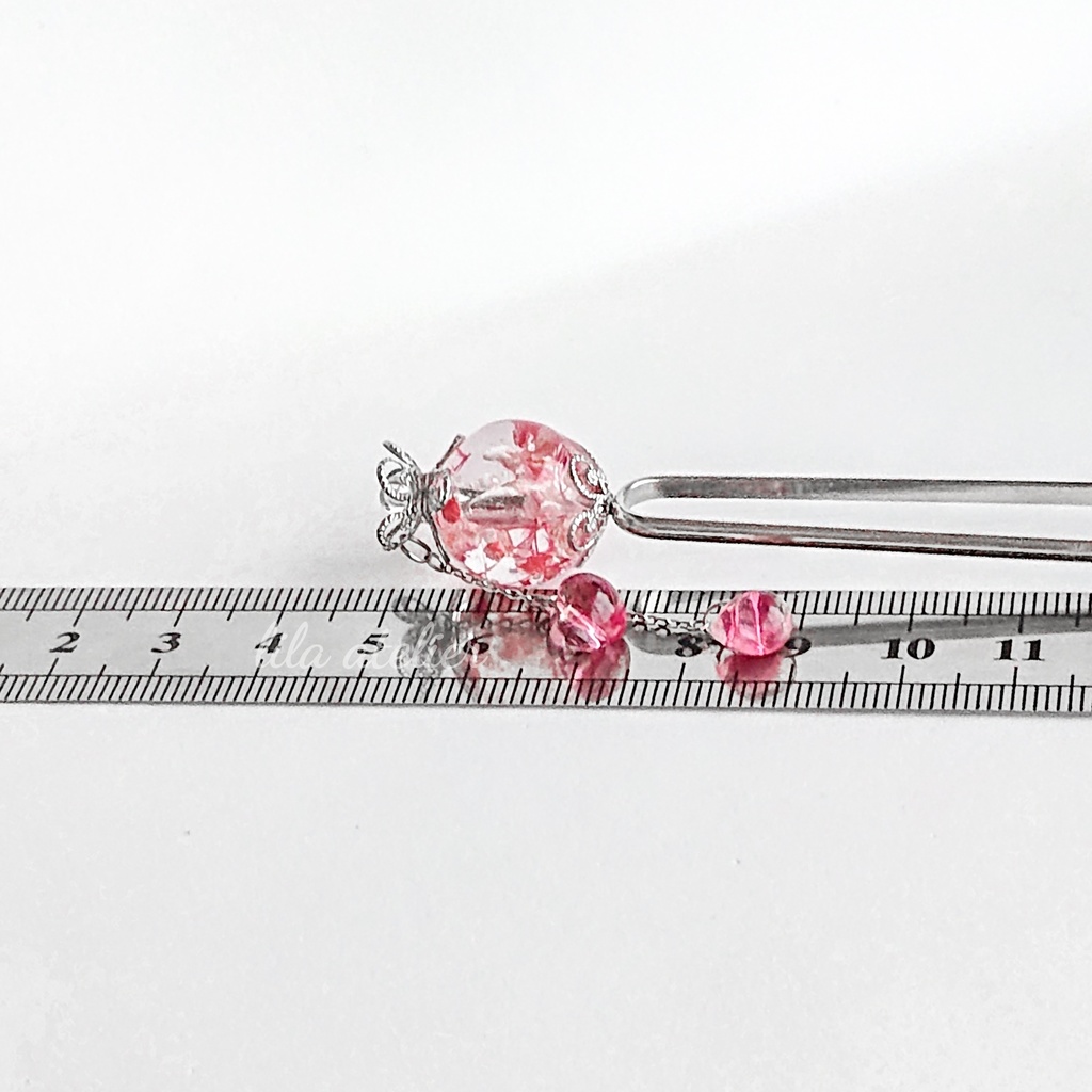 かすみ大珠二又【紅】かんざし(金属アレルギー対応)