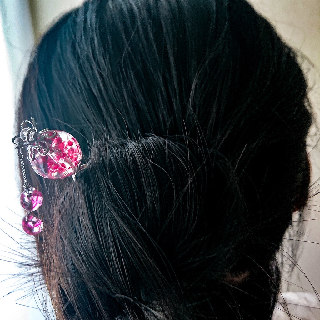 かすみ大珠二又【紅】かんざし(金属アレルギー対応)