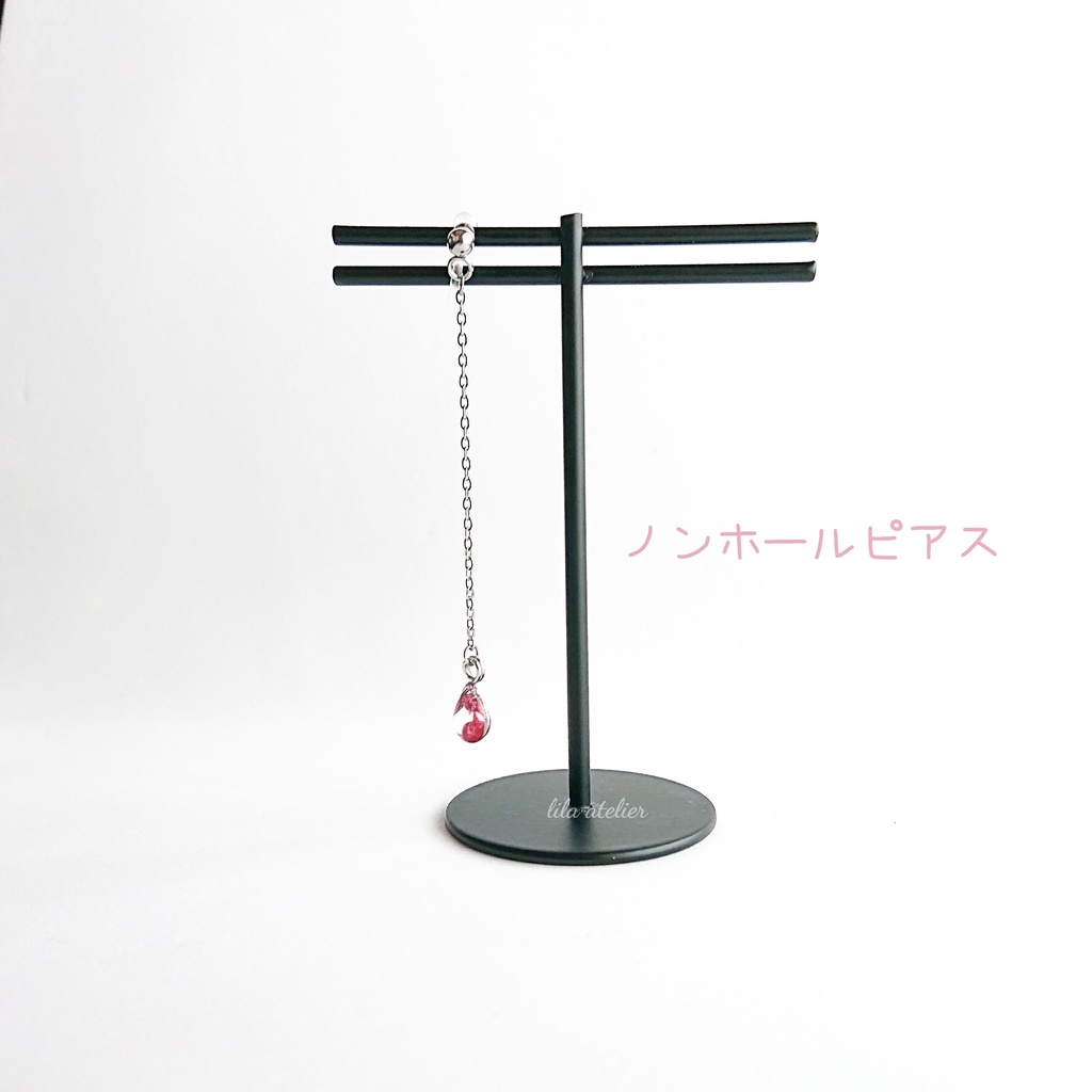 かすみ雫【紅】ロングチェーンピアス/イヤリング(金属アレルギー対応)