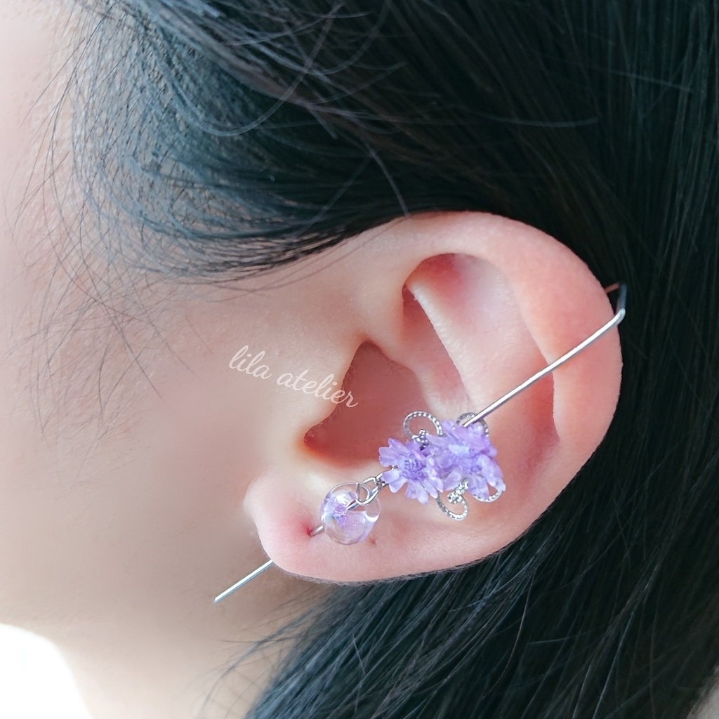 《片耳用》スターフラワーイヤーラップクローラーフックピアス(金属アレルギー対応)