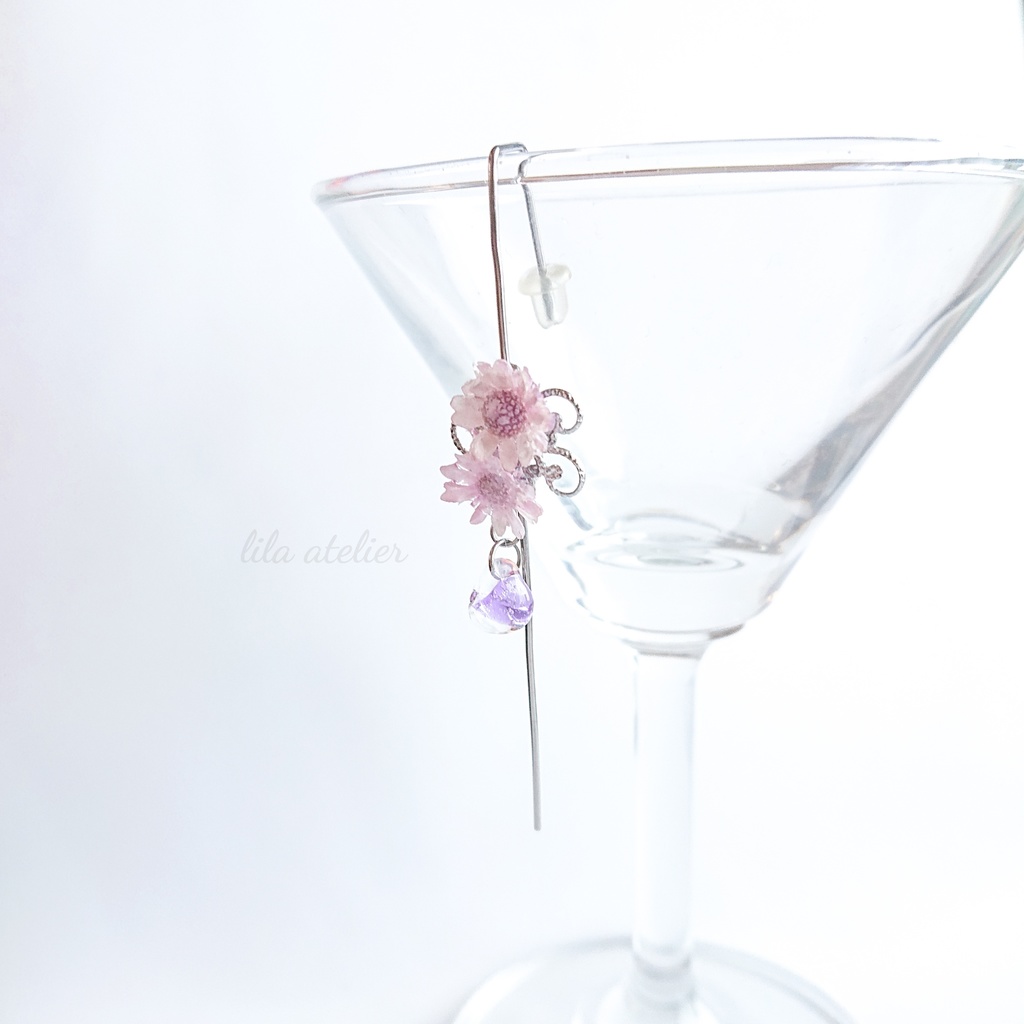 《片耳用》スターフラワーイヤーラップクローラーフックピアス(金属アレルギー対応)