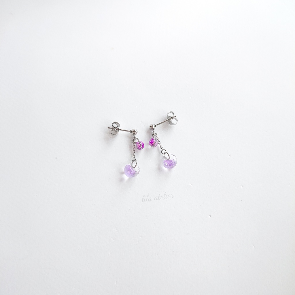 かすみ粒と硝子雫【紫】ピアス/イヤリング(金属アレルギー対応)