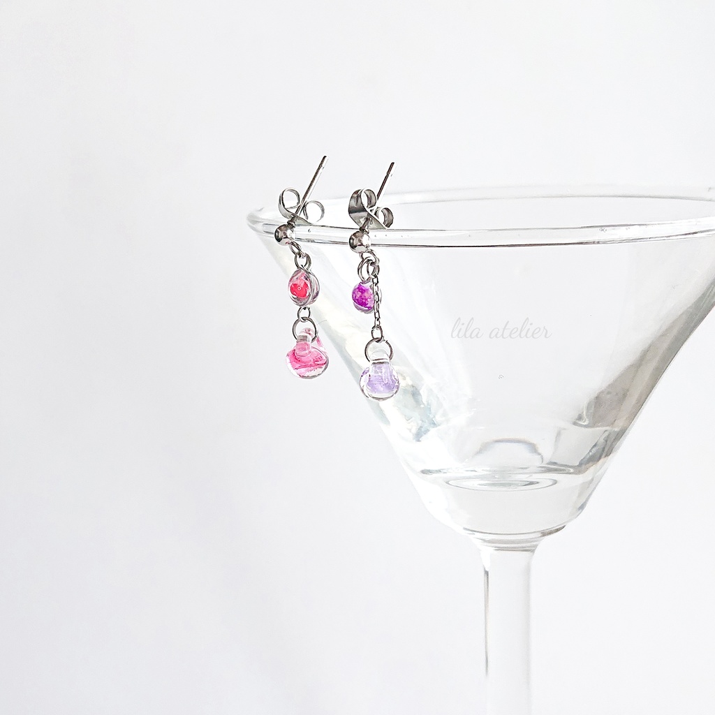 かすみ粒と硝子雫【紫】ピアス/イヤリング(金属アレルギー対応)