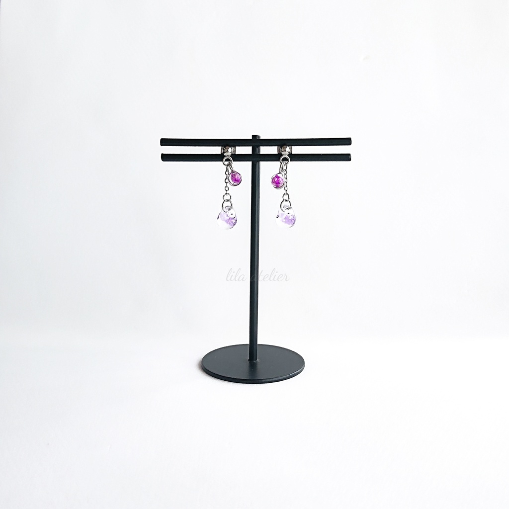 かすみ粒と硝子雫【紫】ピアス/イヤリング(金属アレルギー対応)