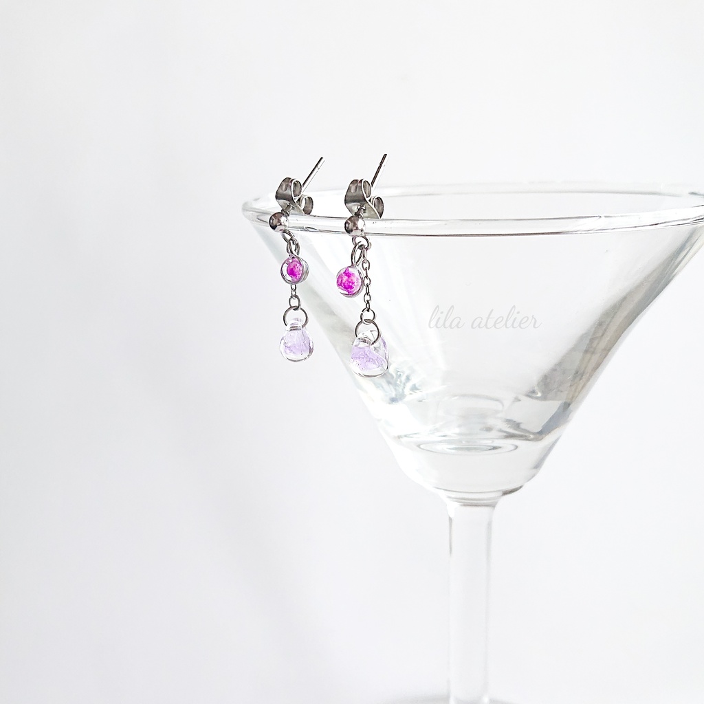 かすみ粒と硝子雫【紫】ピアス/イヤリング(金属アレルギー対応)