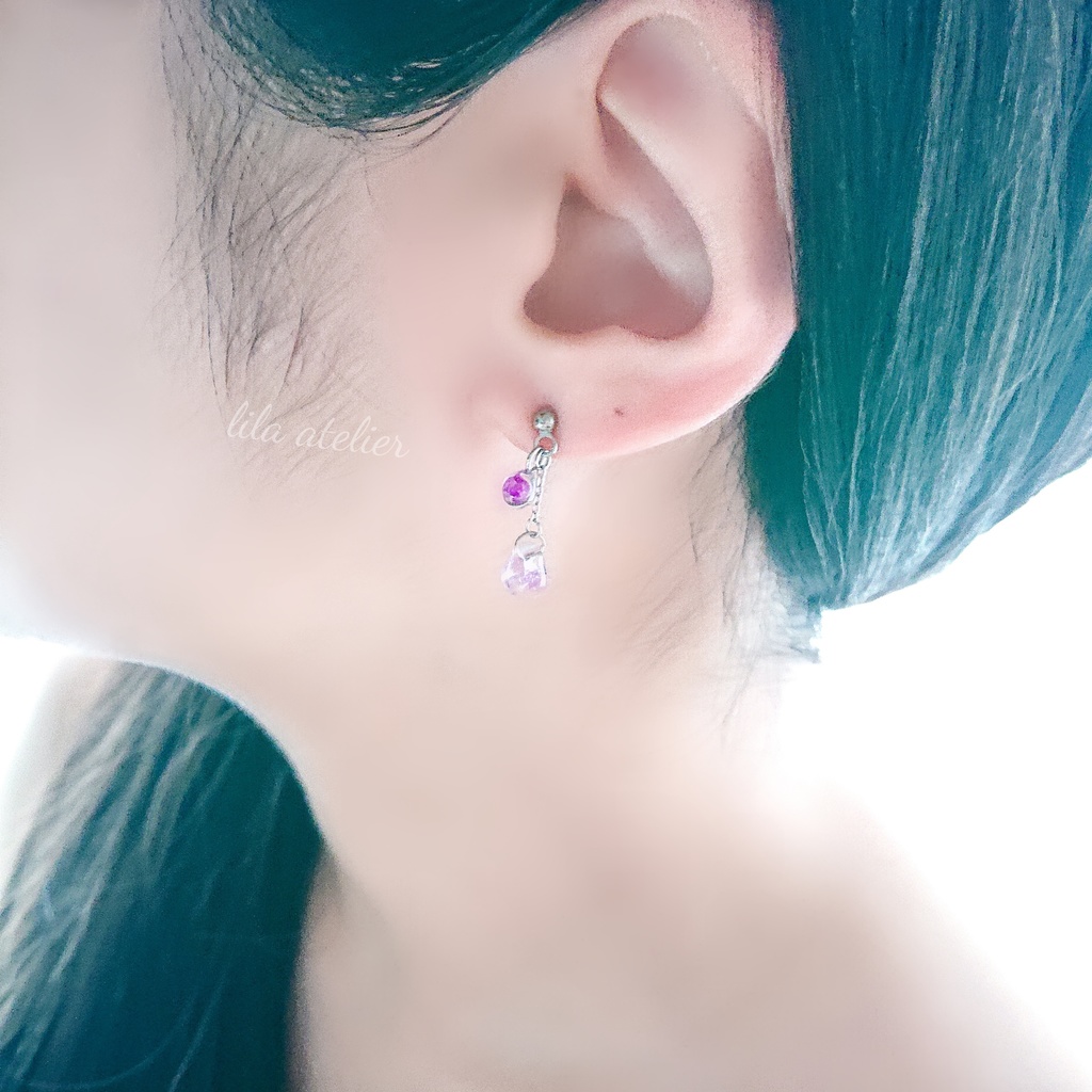 かすみ粒と硝子雫【紫】ピアス/イヤリング(金属アレルギー対応)