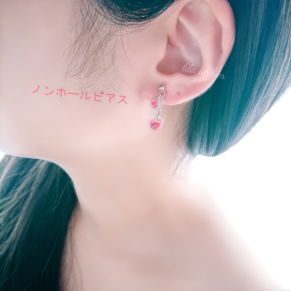 かすみ粒と硝子雫【紅】ピアス/イヤリング(金属アレルギー対応)