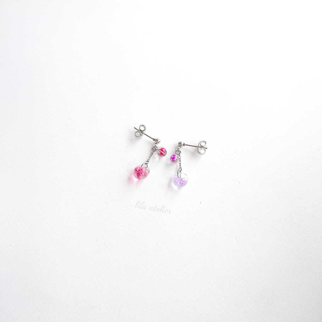 かすみ粒と硝子雫【紅】ピアス/イヤリング(金属アレルギー対応)