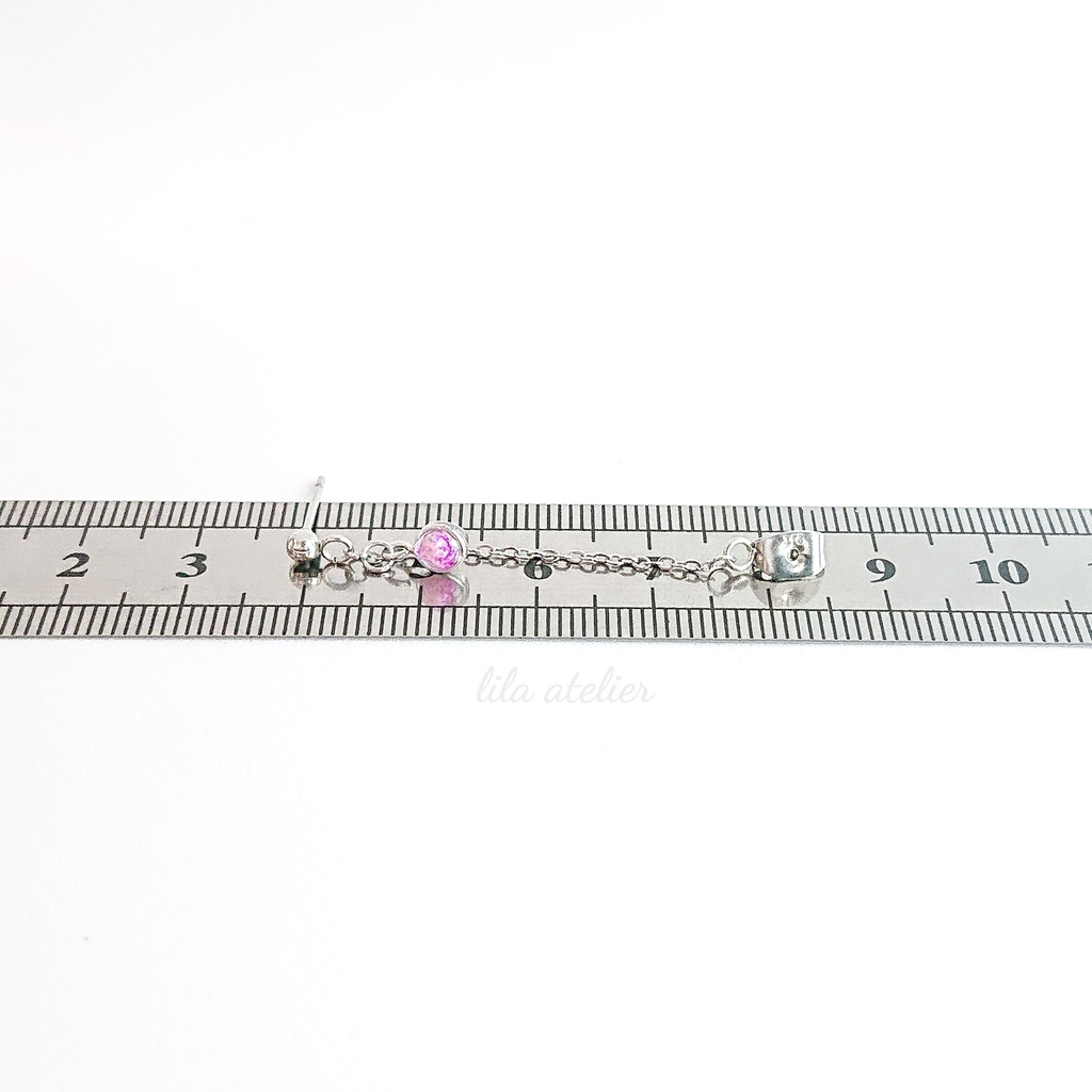 《片耳用》かすみ粒【紫】チェーンピアス(金属アレルギー対応)