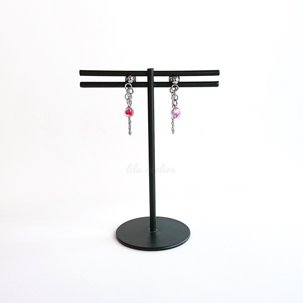 《片耳用》かすみ粒【紫】チェーンピアス(金属アレルギー対応)