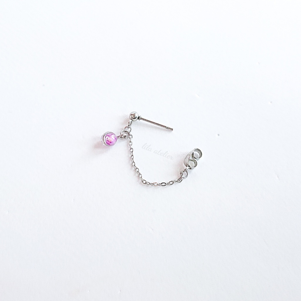 《片耳用》かすみ粒【紫】チェーンピアス(金属アレルギー対応)