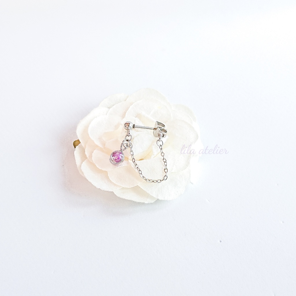 《片耳用》かすみ粒【紫】チェーンピアス（金属アレルギー対応）