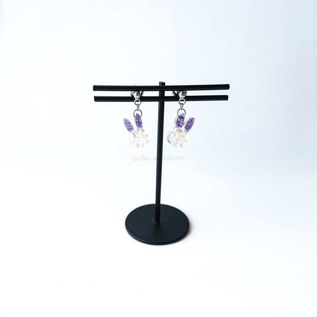 彩りかすみウサギ【紫】ピアス/イヤリング(金属アレルギー対応)