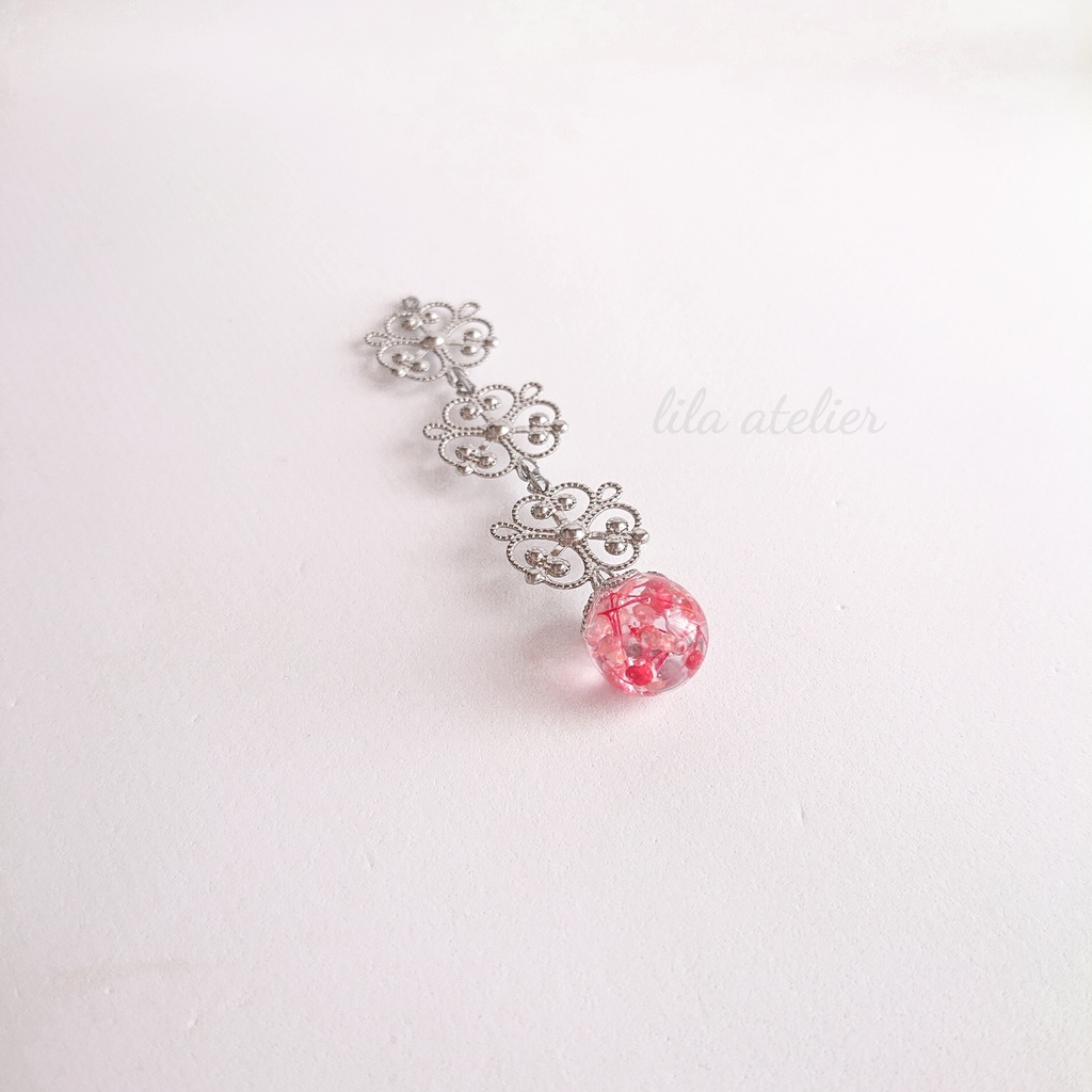 かすみ珠と三つ葉【紅】しおり(金属アレルギー対応)