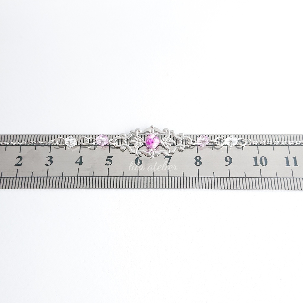 かすみ水中花細工【紫】ブレスレット(金属アレルギー対応)