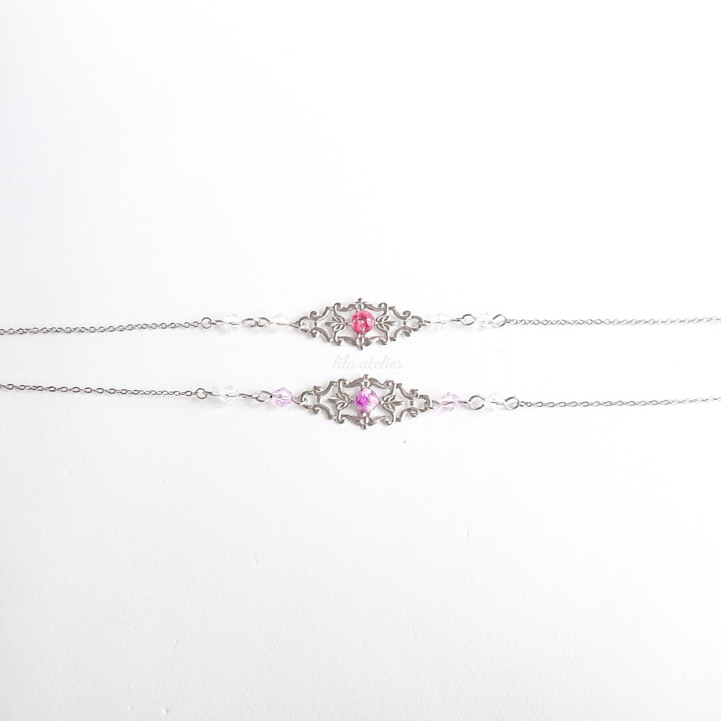 かすみ水中花細工【紫】ブレスレット(金属アレルギー対応)