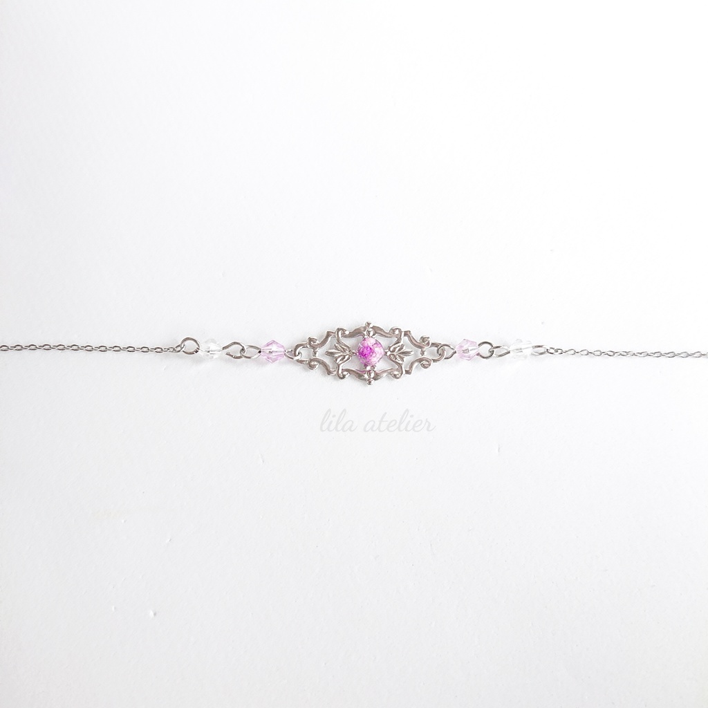 かすみ水中花細工【紫】ブレスレット(金属アレルギー対応)