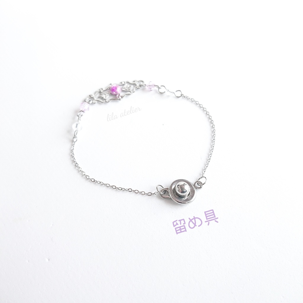 かすみ水中花細工【紫】ブレスレット(金属アレルギー対応)