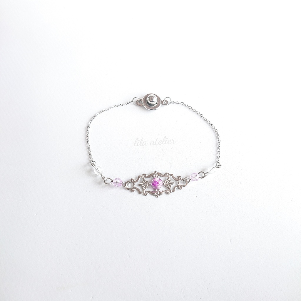 かすみ水中花細工【紫】ブレスレット(金属アレルギー対応)