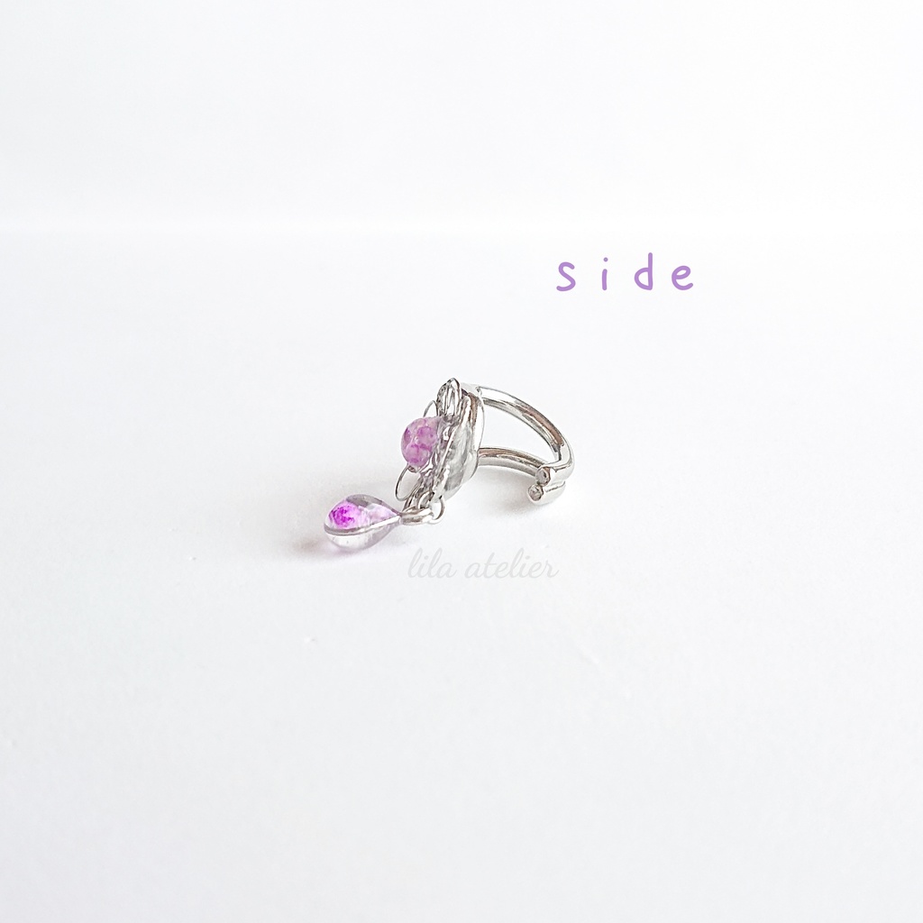 《片耳用》かすみ銀花と雫【紫】イヤーカフ(金属アレルギー対応)