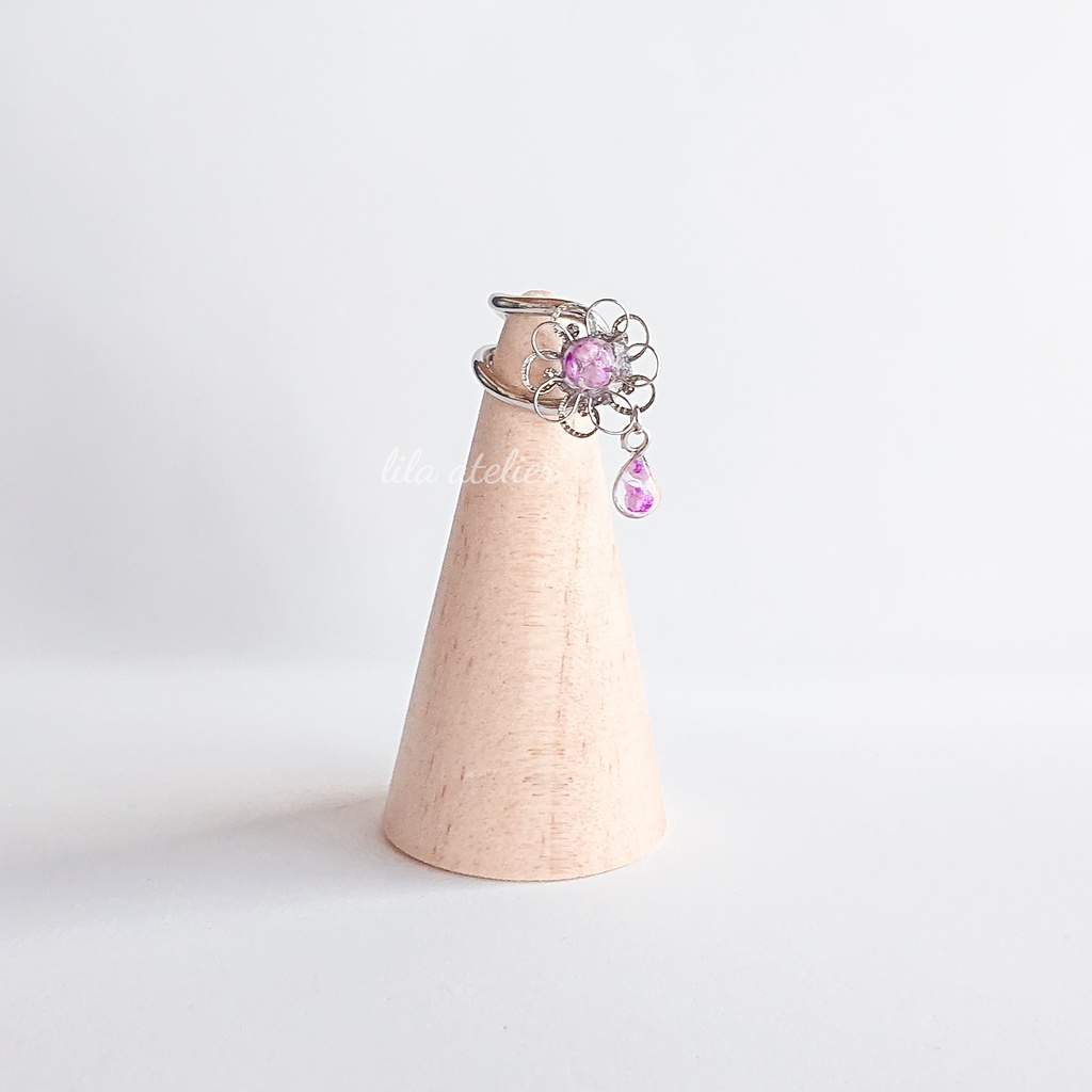 《片耳用》かすみ銀花と雫【紫】イヤーカフ(金属アレルギー対応)