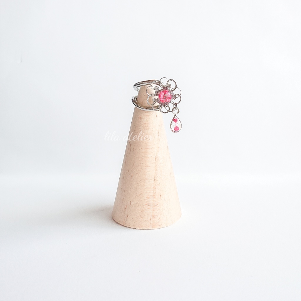 《片耳用》かすみ銀花と雫【紅】イヤーカフ(金属アレルギー対応)