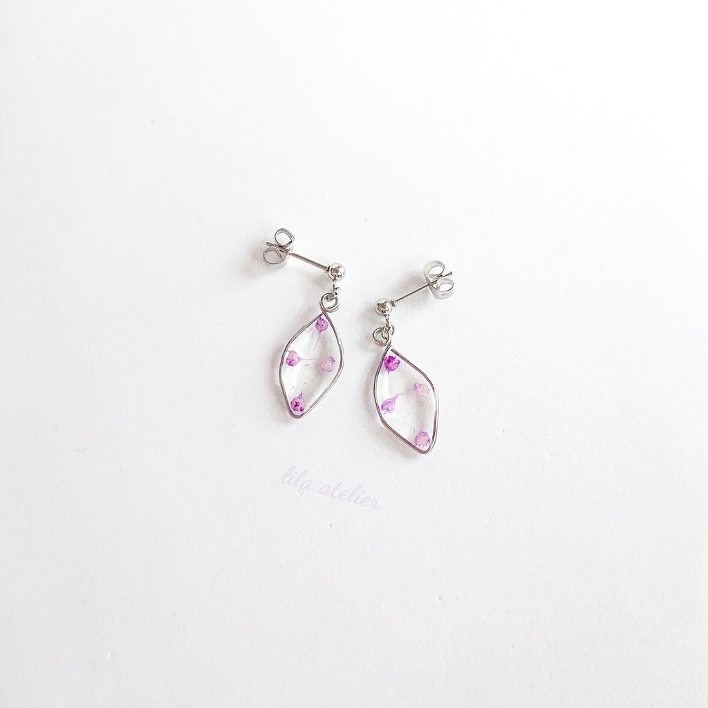 かすみ葉【紫】ピアス/イヤリング(金属アレルギー対応)