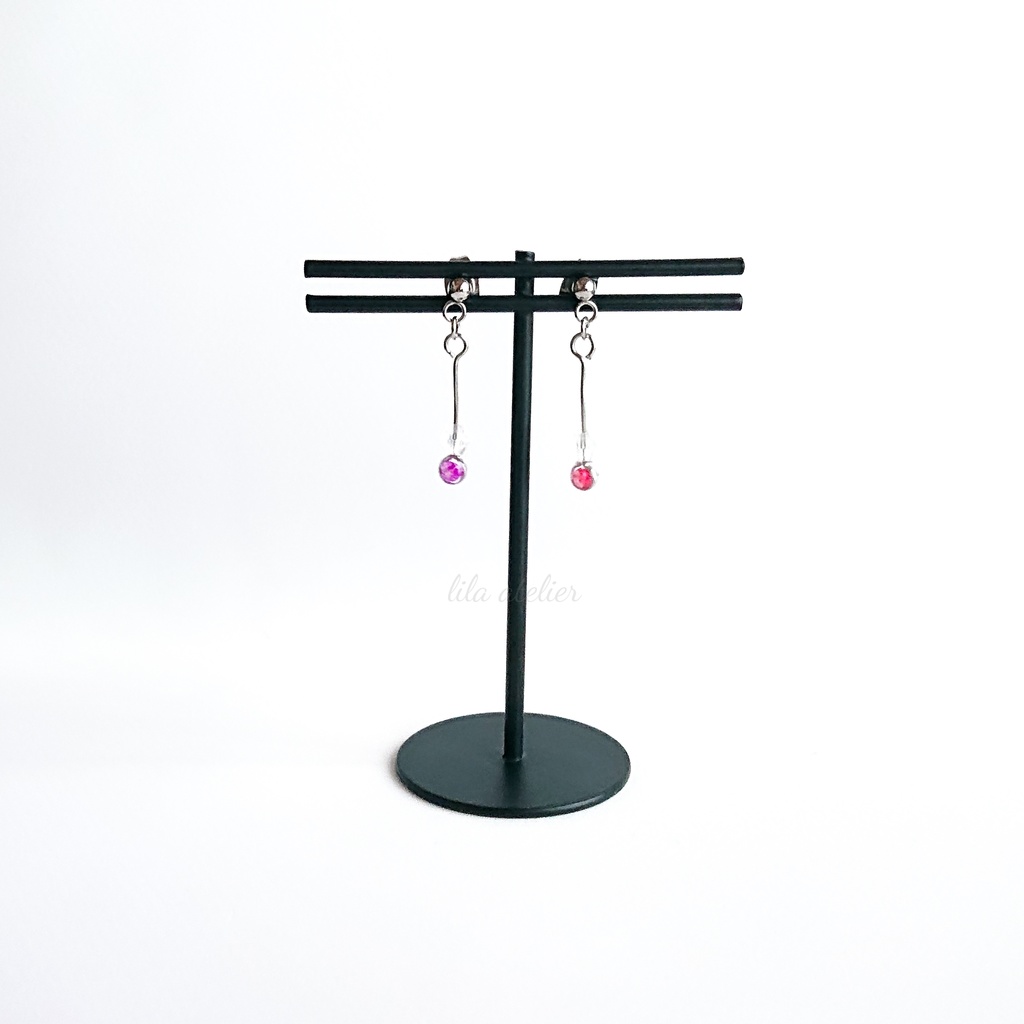 かすみ粒【紫】ロングピアス/イヤリング(金属アレルギー対応)