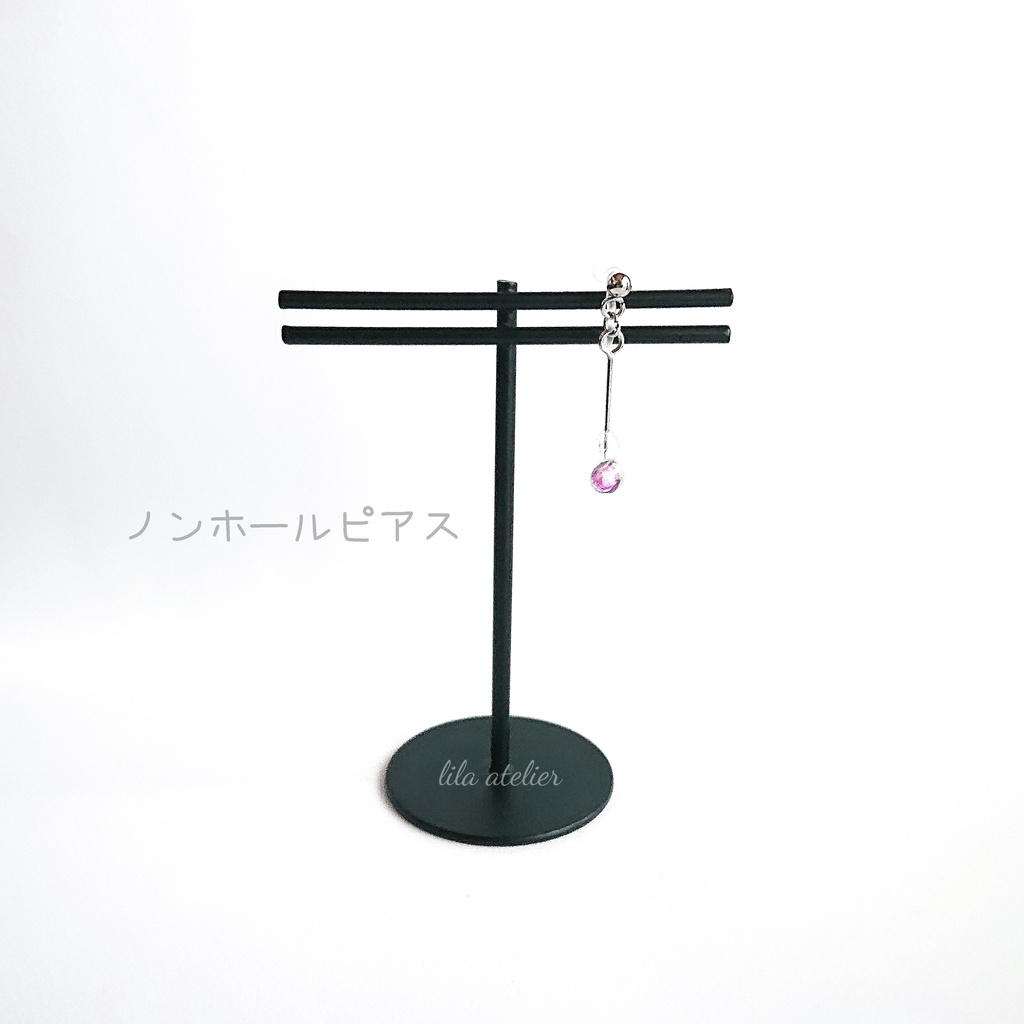 かすみ粒【紫】ロングピアス/イヤリング(金属アレルギー対応)