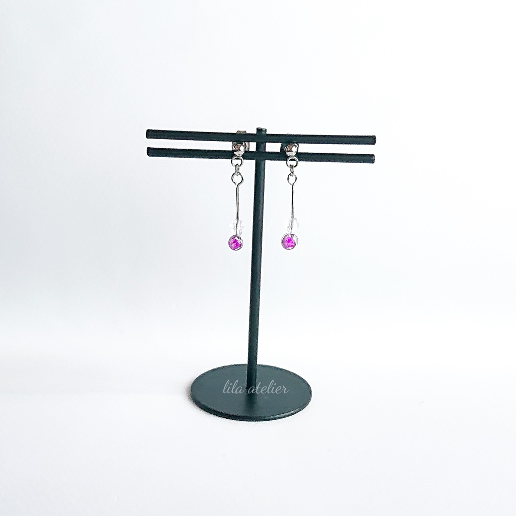 かすみ粒【紫】ロングピアス/イヤリング(金属アレルギー対応)