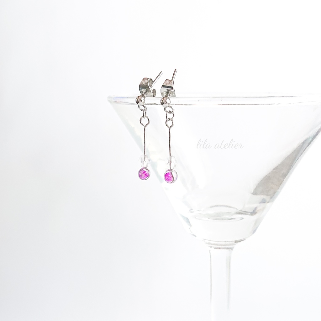 かすみ粒【紫】ロングピアス/イヤリング(金属アレルギー対応)