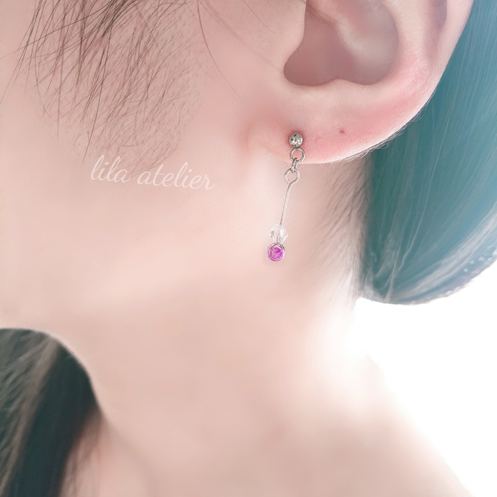 かすみ粒【紫】ロングピアス/イヤリング(金属アレルギー対応)