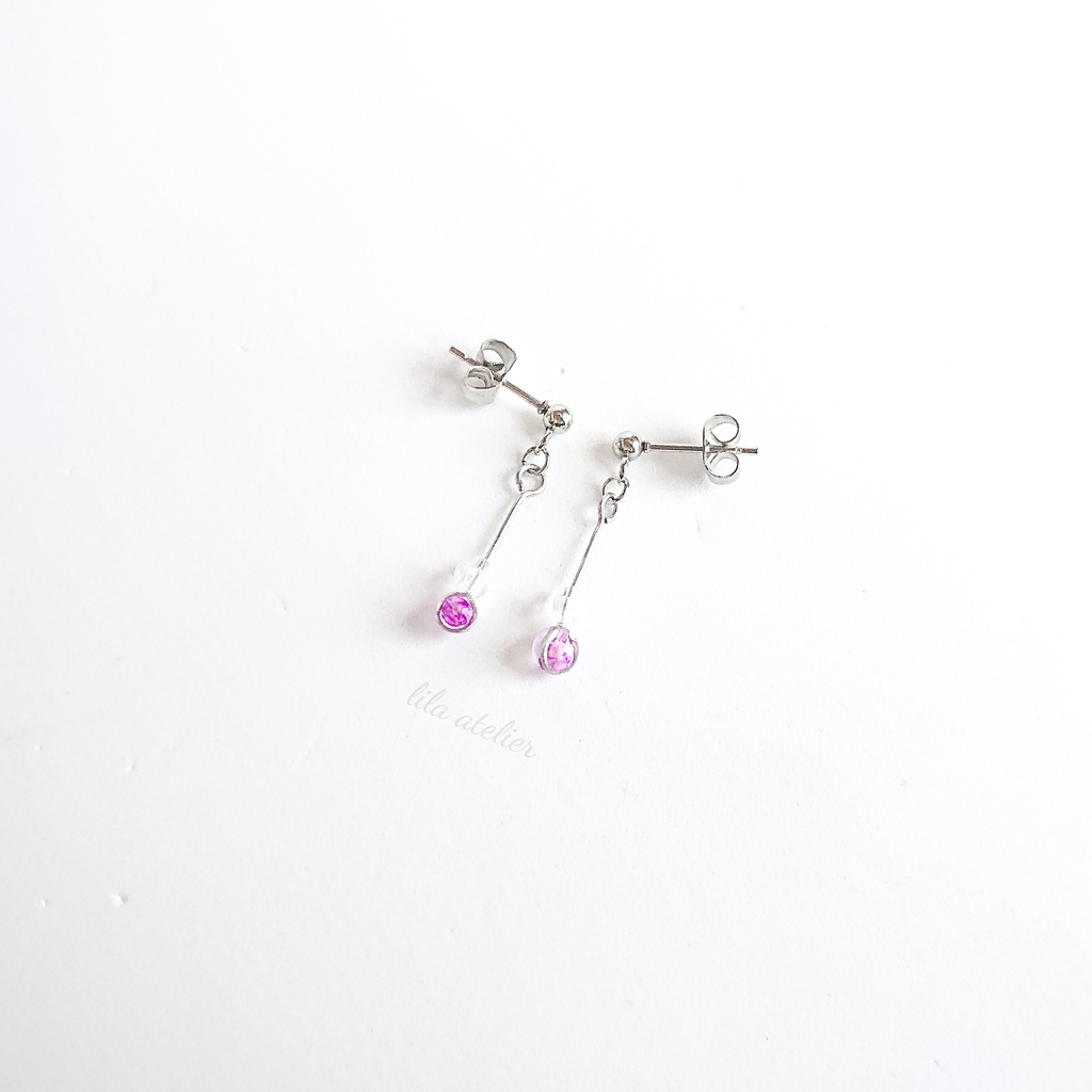 かすみ粒【紫】ロングピアス/イヤリング(金属アレルギー対応)