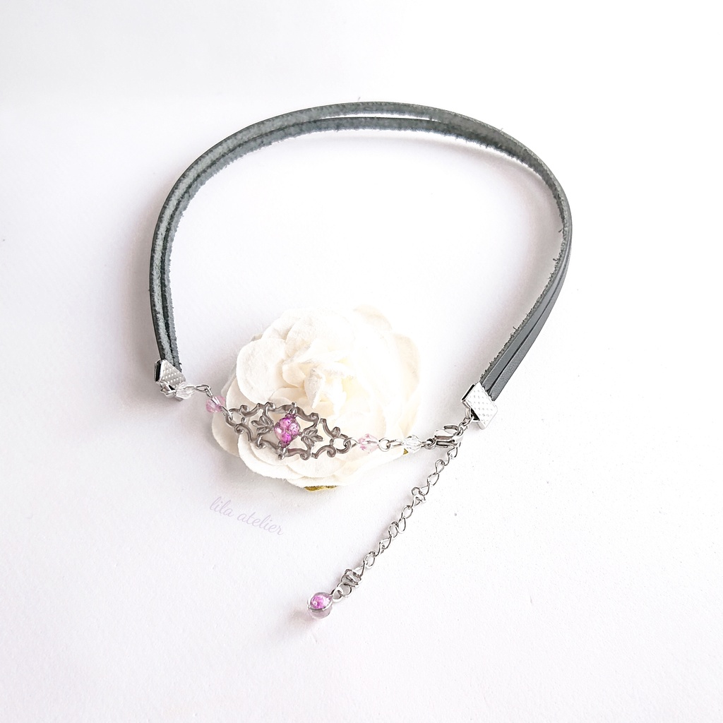 かすみ水中花細工【紫】チョーカー(金属アレルギー対応)