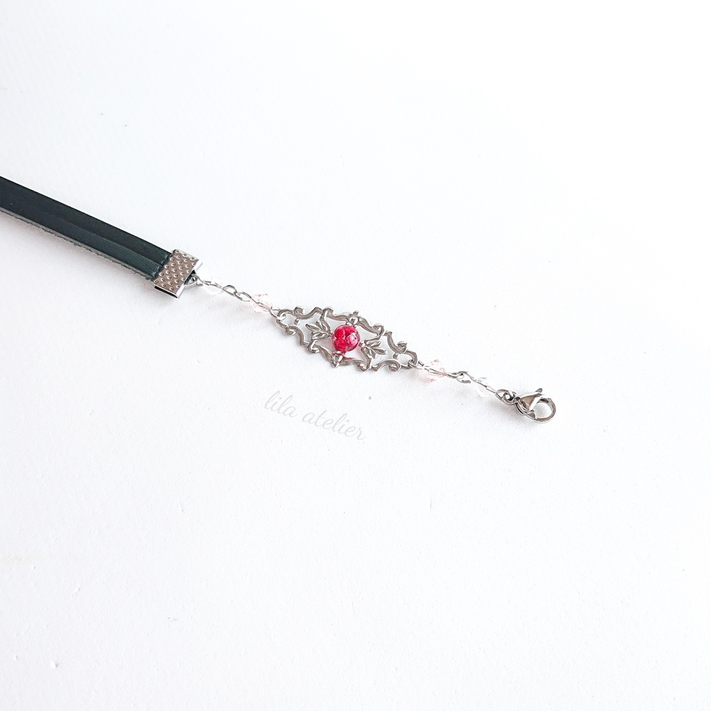 かすみ水中花細工【紅】チョーカー(金属アレルギー対応)