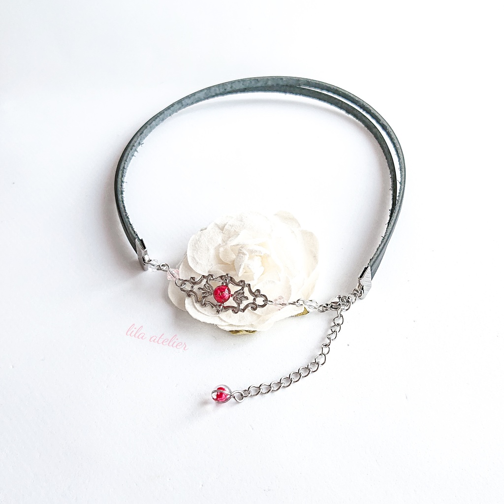かすみ水中花細工【紅】チョーカー(金属アレルギー対応)