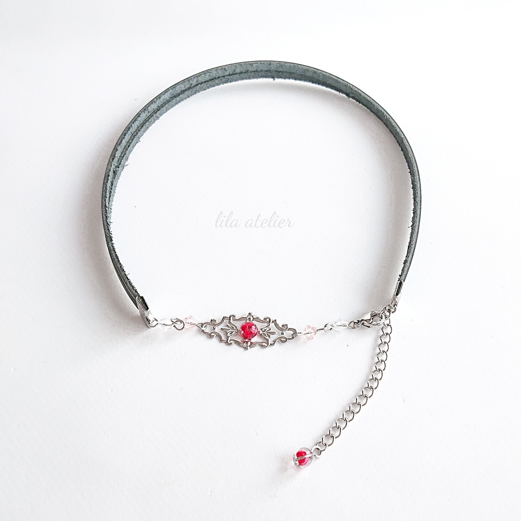 かすみ水中花細工【紅】チョーカー(金属アレルギー対応)