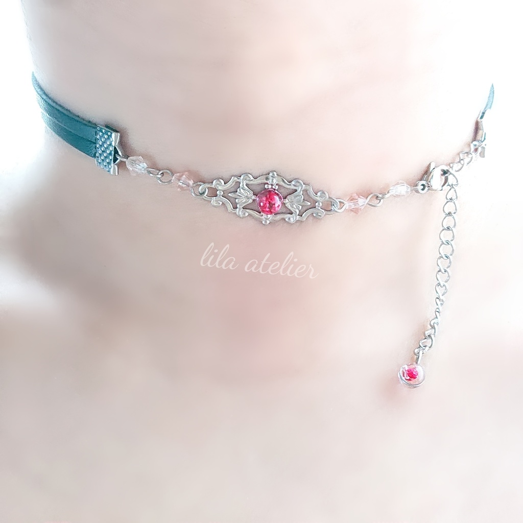 かすみ水中花細工【紅】チョーカー(金属アレルギー対応)