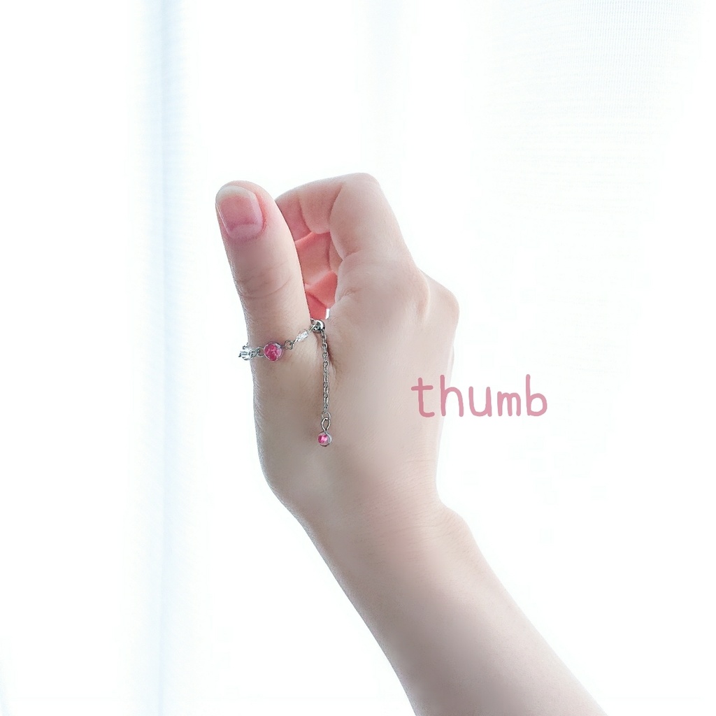 かすみ水中花と粒【紅】チェーンリング(金属アレルギー対応)