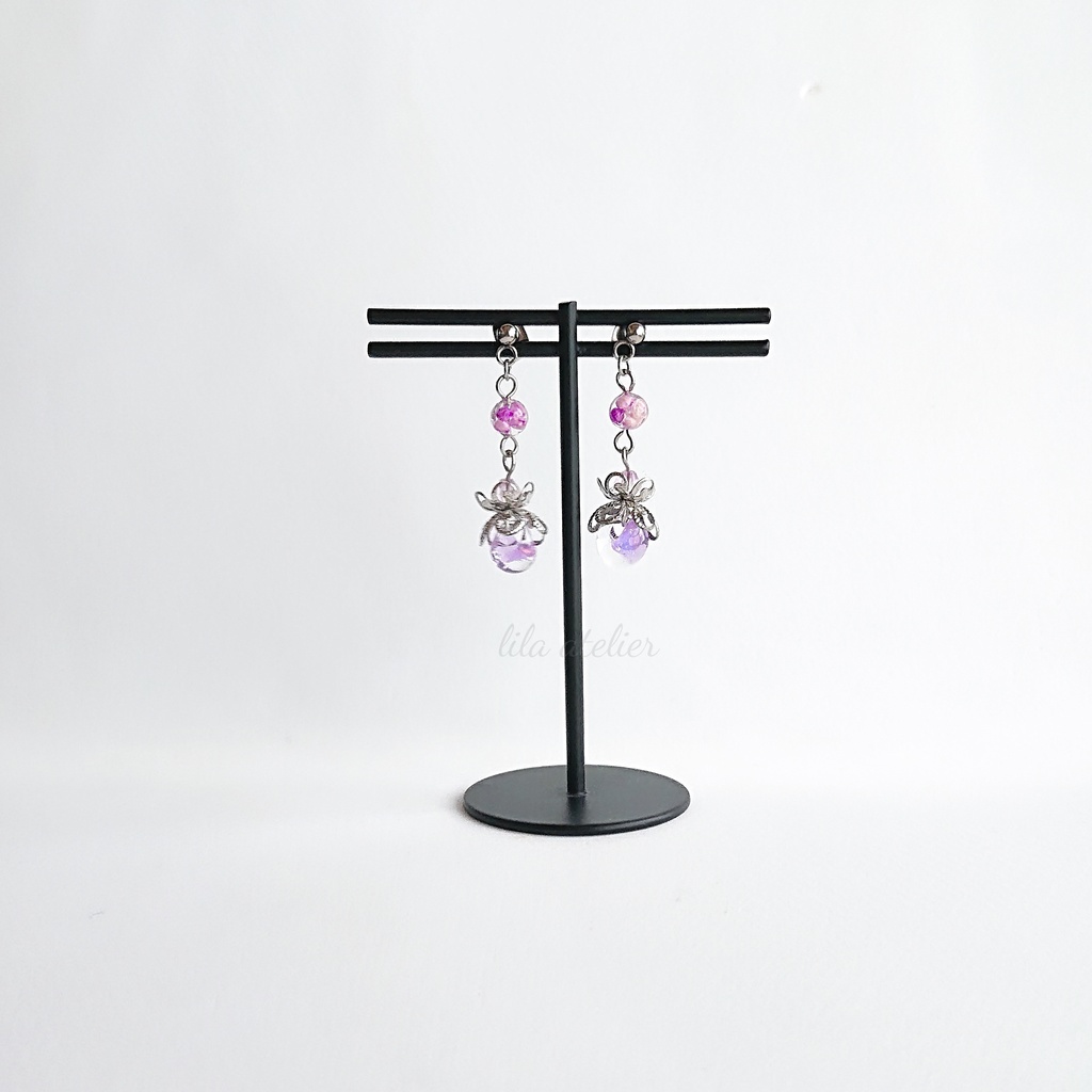 かすみ水中花と硝子花【紫】ピアス/イヤリング(金属アレルギー対応)