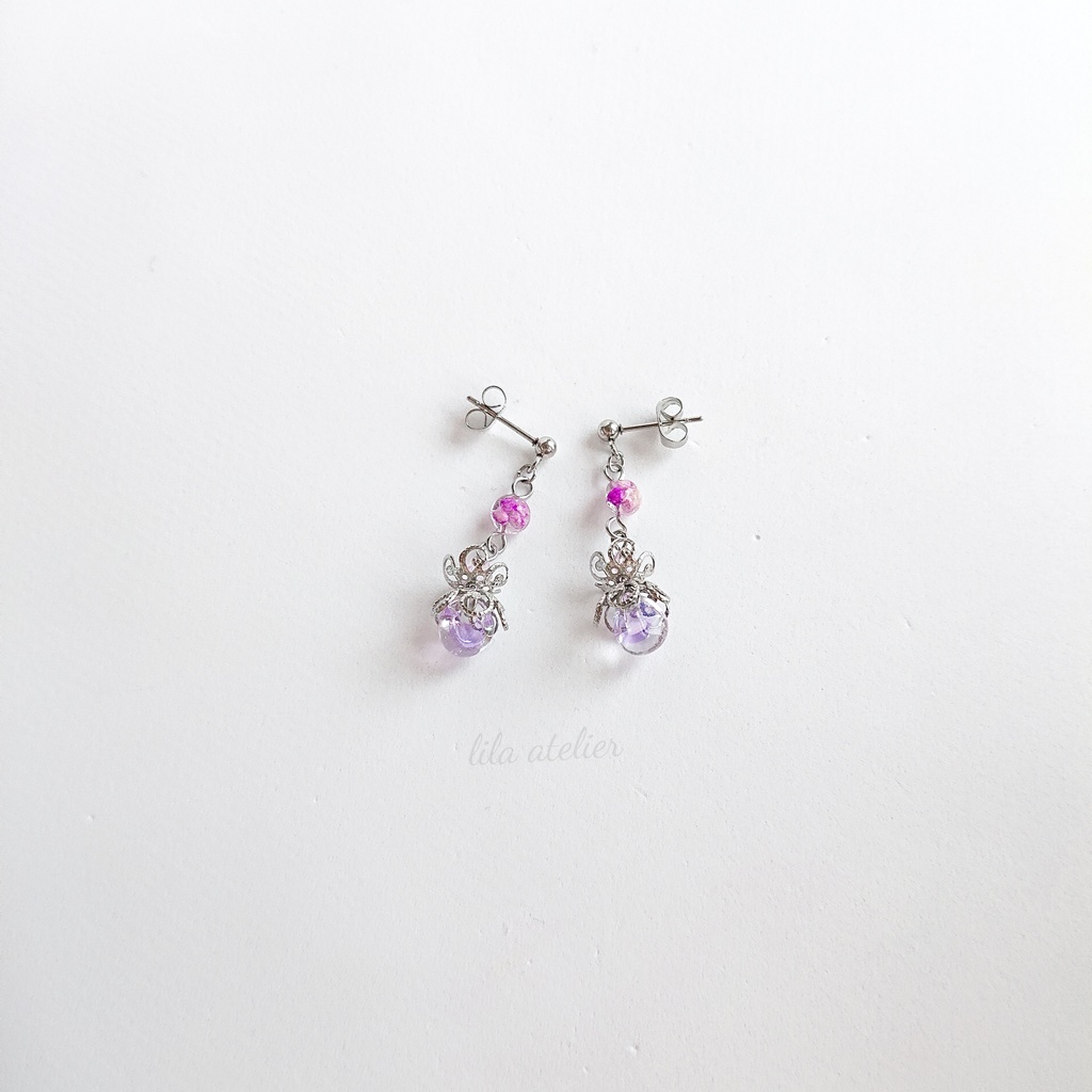 かすみ水中花と硝子花【紫】ピアス/イヤリング(金属アレルギー対応)