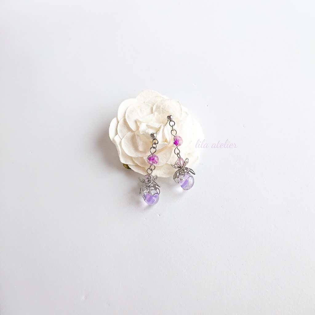 かすみ水中花と硝子花【紫】ピアス/イヤリング(金属アレルギー対応)