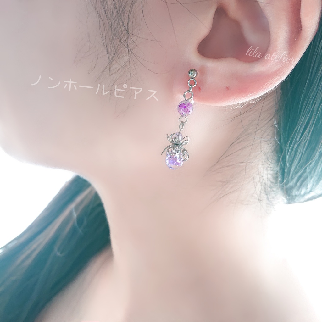 かすみ水中花と硝子花【紫】ピアス/イヤリング(金属アレルギー対応)