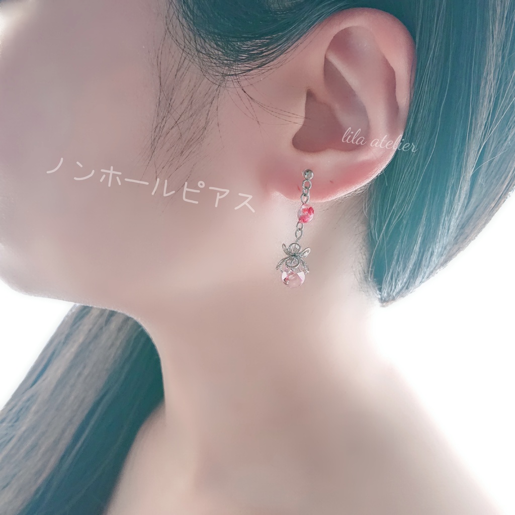 かすみ水中花と硝子花【紅】ピアス/イヤリング(金属アレルギー対応)