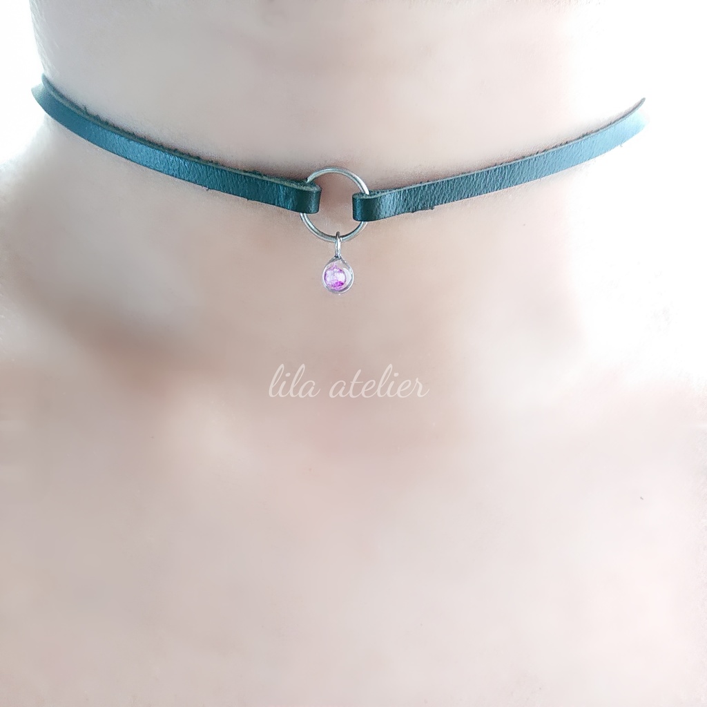 かすみ粒【紫】チョーカー(金属アレルギー対応)