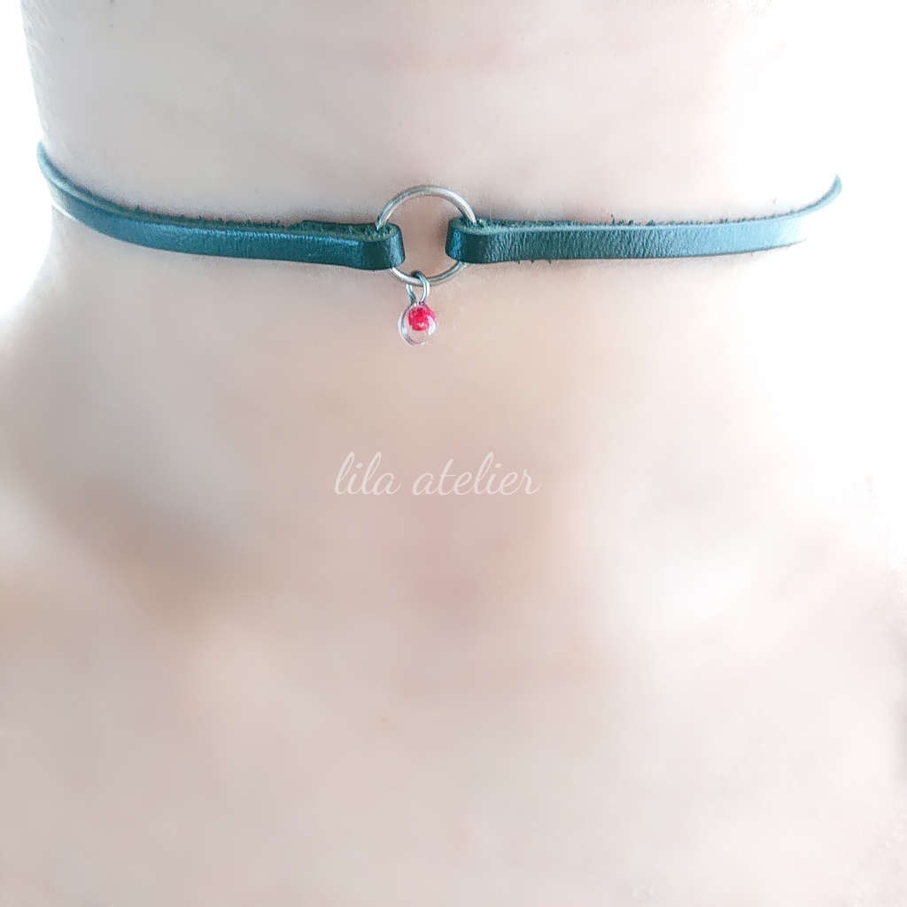 かすみ粒【紅】チョーカー(金属アレルギー対応)