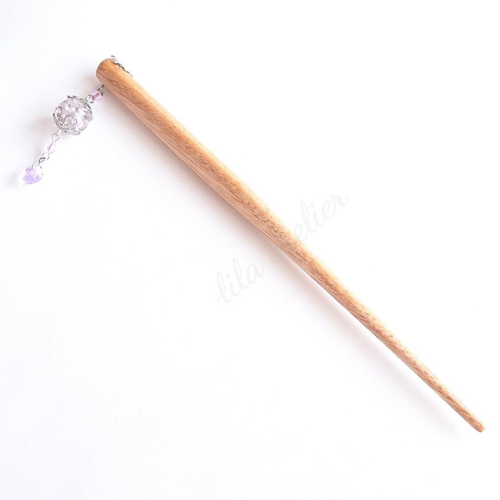 かすみ珠【紫】木製かんざし(金属アレルギー対応)